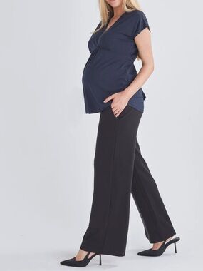 Angel Maternity Wide Leg Maternity Black Work Pant in Ponti in 981BLK Size Med